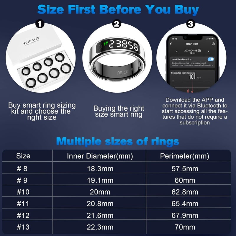 MagLoop Smart Ring Health Tracker for Men/Women,Fitness Ring Sleep Tracker,Fast Charging for Long-Lasting Use,for Pedometer Exercise,Monitor Sleep, Heart Rate, Stress,Waterproof(Silver2,13) - Image 3